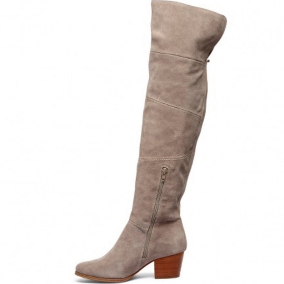 Sole Society Melbourne mushroom over the knee block heel suede leather boots - Picture 3 of 9